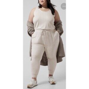 Athleta Balance Jumpsuit Womens 3XL Beige Soft Stretchy Plus Size Romper cozy
